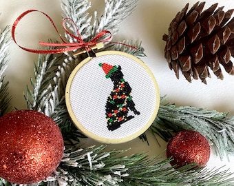 Tangled in Christmas cross stitch kit, diy festive cat cross stitch decoration