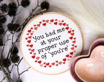Forever Yours modern cross stitch kit - fun, beginner friendly DIY cross stitch pattern