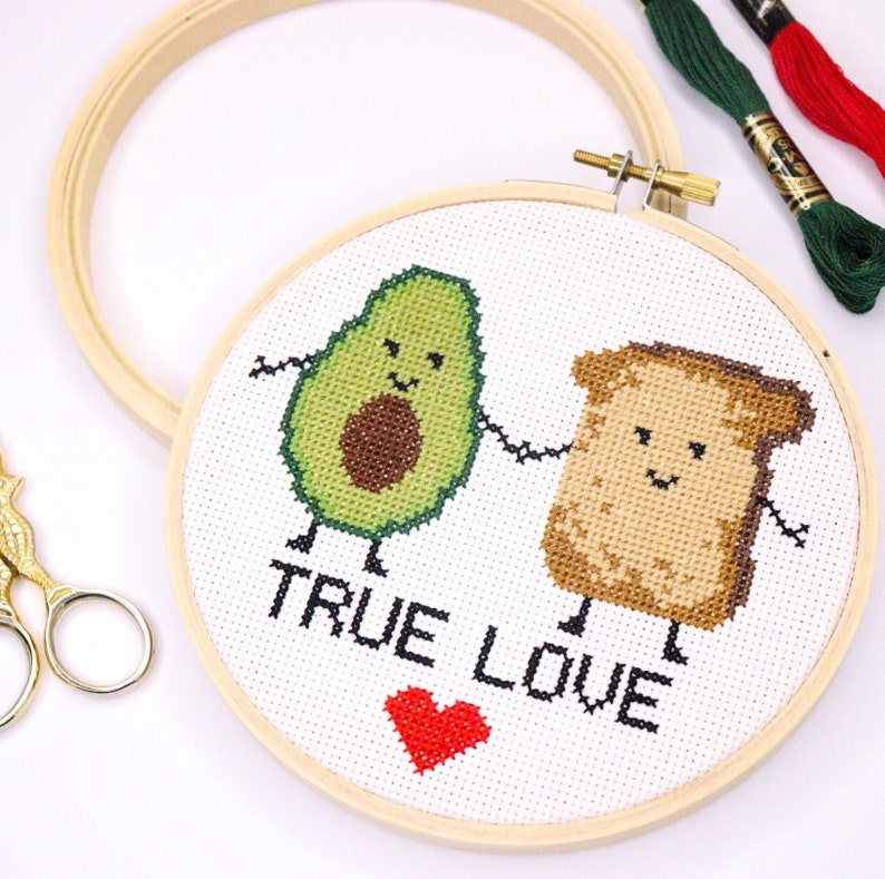 Funny cross stitch kit, Avo Toast cross stitch kit image 1