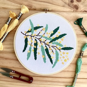 Golden Wattle modern cross stitch kit - Australian floral cross stitch pattern