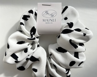 Retro Dalmatian - white scrunchie with black dots and stripes