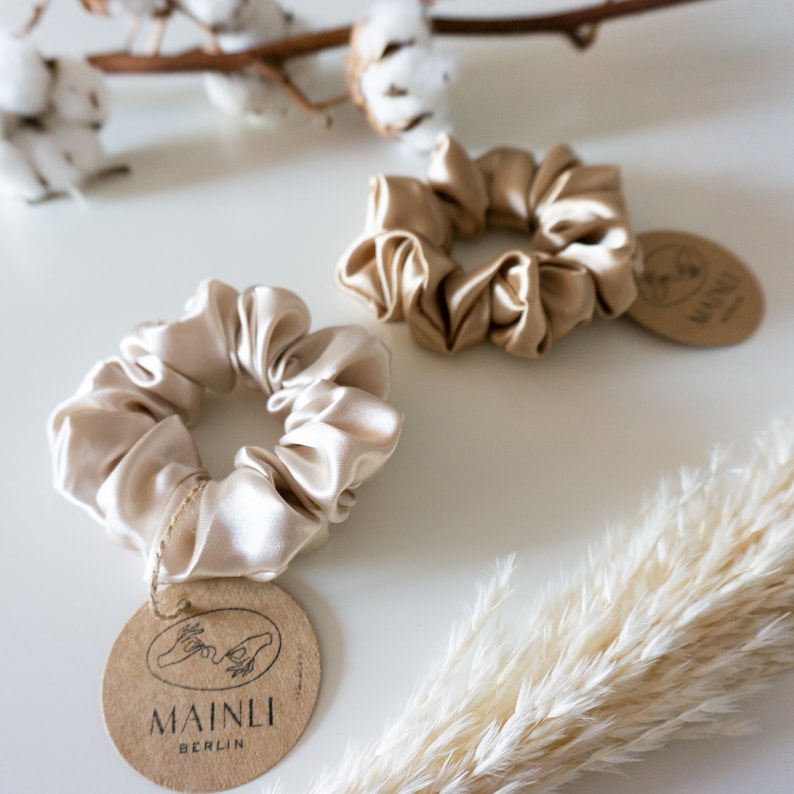 Satin Seiden Scrunchie in Champagner/Pearl-Beige 4 Pearl-Beige