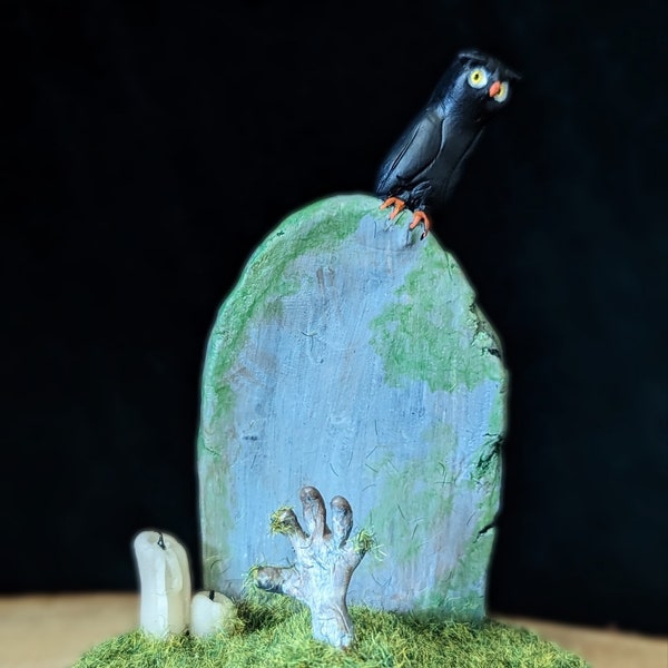 Zombie Hand Gravestone with Owl Display