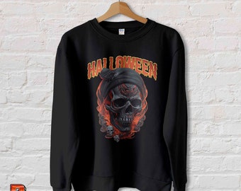 Halloween Skull Sweatshirt: Vintage Gothic Tattoo Artwork