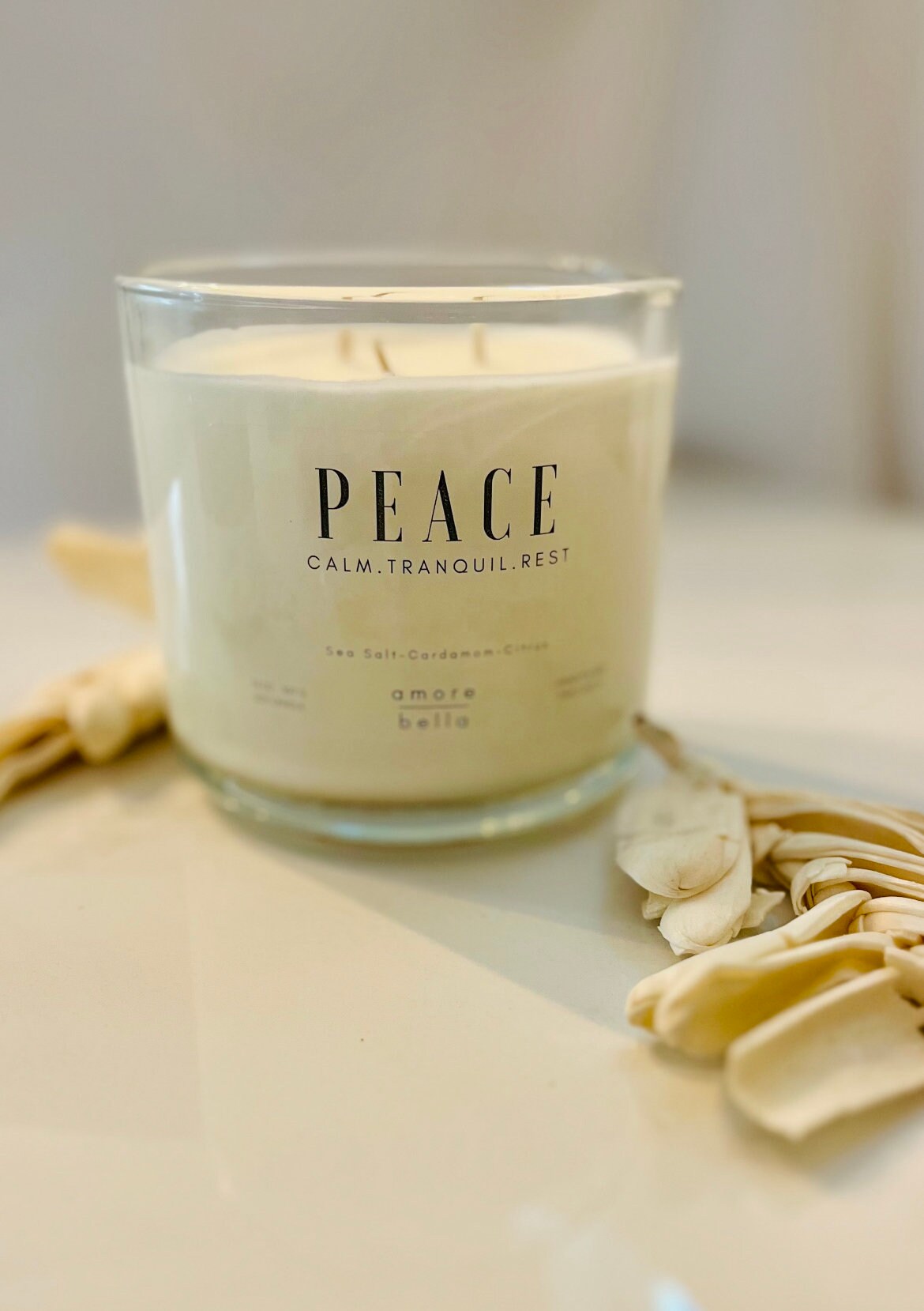 PEACE Triple Wick Candle Minimal Design Coconut Apricot Wax Candle