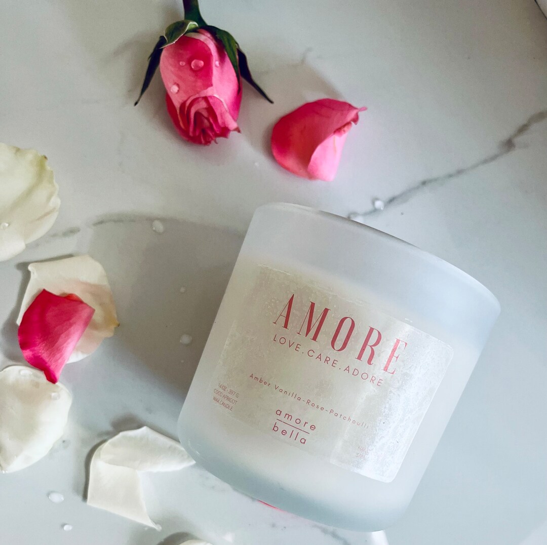 AMORE Coconut Apricot Wax Candle Double Wick Candle Minimal Design