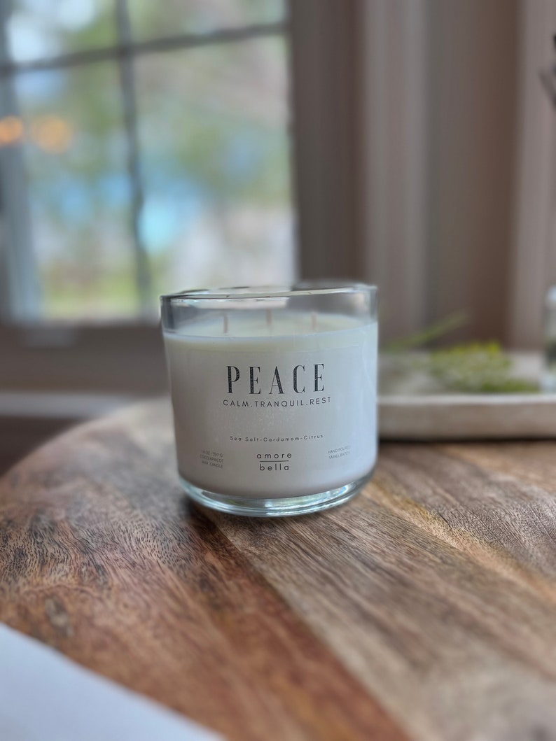 PEACE Triple Wick Candle Minimal Design Coconut Apricot Wax Candle ...