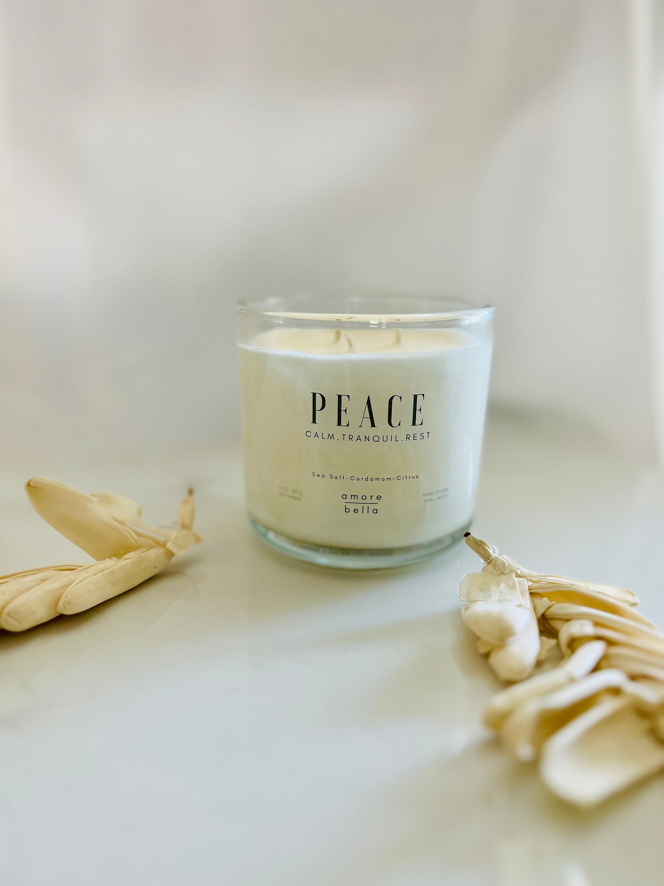 PEACE Triple Wick Candle Minimal Design Coconut Apricot Wax Candle