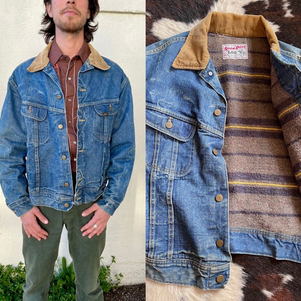 1970s Lee Storm Rider Wool Blanket Lined Denim Jacket Medium