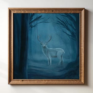 White Stag Art Print Forest Animal Wall Decor Majestic Deer Painting Nature Illustration Winter Wildlife Home Decor Gift for Nature Lovers