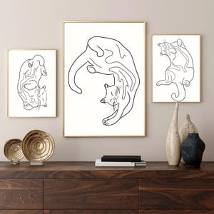 Minimalist Cat Line Art Print Set: Modern Black and White Sketch (Digital Download)
