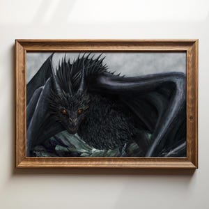 Black Dragon Print Fantasy Animal Wall Decor Dragon Gift For Book Lovers Dark Academia Poster Fourth wing Dragon Art Decor Dragon Flight
