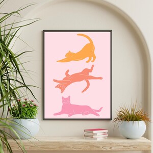 Aesthetic Cat Digital Print Aesthetic Cat Wall Art Colorful Cat Decor Minimalist Cat Poster Stretching Cat Print Abstract Cat Artwork Art