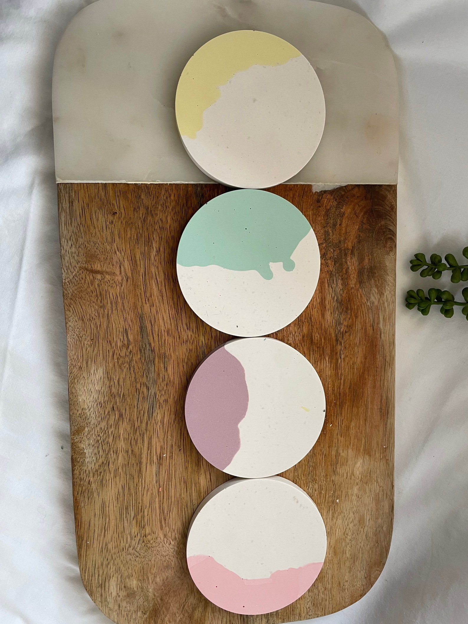 Set of 4 Jesmonite Pastel Coasters Drinks Coasters Candle Etsy