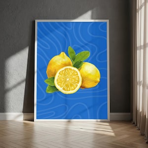 Lámina decorativa de limones originales, arte para la pared de la cocina, lámina para el comedor, lámina digital para jardín, lámina para cafetería, obra de arte colorida, lámina para restaurante.