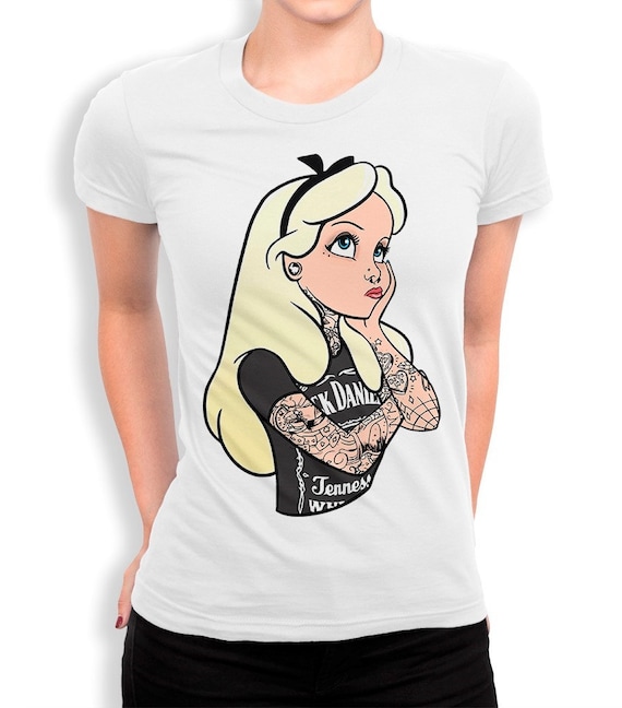 T-Shirt Alice Au Pays Des Merveilles Femme Fille - Tee Shirt Princesse Tatouée Punk Rock