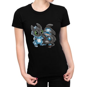 Stitch and Toothless Dragon Funny T-Shirt, Men's Women's All Sizes (pfa-294)