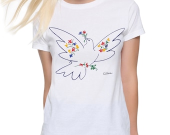 Pablo Picasso Dove of Peace T-Shirt, 100% Cotton Tee, Men&#39;s Women&#39;s All Sizes (ISK-902651)