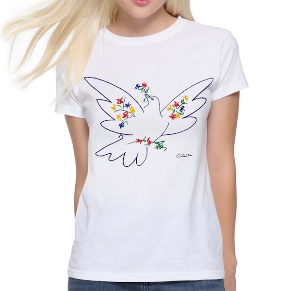 Pablo Picasso Dove of Peace T-Shirt, 100% Cotton Tee, Men's Women's All Sizes (ISK-902651)