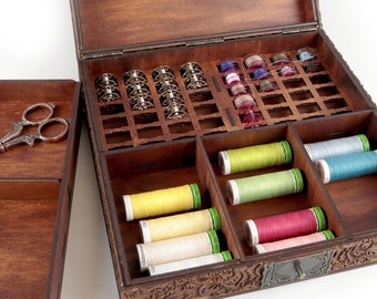 BOBBIN HOLDER Organizer Wooden Storage Caddie Box for 48 Home Sewing Bobbins. Design options