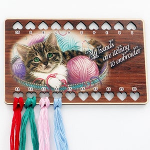 Embroidery Floss or Thread Organizer. For 20 colors. Kitten