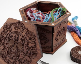 The box for thread scraps. Design Skull and Roses