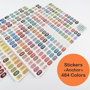 Autocollants en vinyle de soie de coton toronnée Anchor. 8*14 mm. 484 couleurs