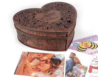 Wedding Memory Box - Custom Engraved Wood Storage Box for Photos Cards Keepsakes, Wedding Anniversary Gift, Couple Gifts
