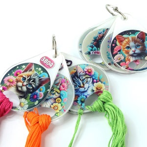 ACRYLIC thread drops / floss drops / organiser drop cross stitch / embroidery threads / Kittens in flowers