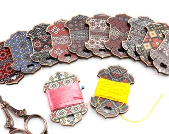 Ukrainian Patterns 12 bobbins for thread floss and ribbons