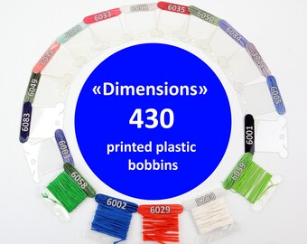 430 printed plastic bobbins "Dimensions". Bobbins for storing floss