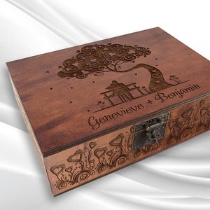 Bruiloft Memory Box - Op maat gegraveerde houten opbergdoos voor foto's Kaarten Aandenkens, Huwelijksverjaardag Cadeau, Paargeschenken