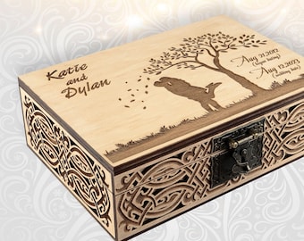Wedding Memory Box - Custom Engraved Wood Storage Box for Photos Cards Keepsakes, Wedding Anniversary Gift, Couple Gifts