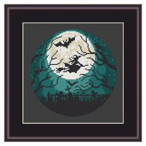 Halloween landscape witch Cross Stitch Pattern PDF