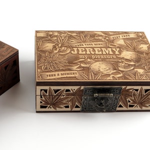 Gepersonaliseerde houten BOX-blad, wiet, geëtste opslag, naamcadeau. Marihuana, hennep, cannabis