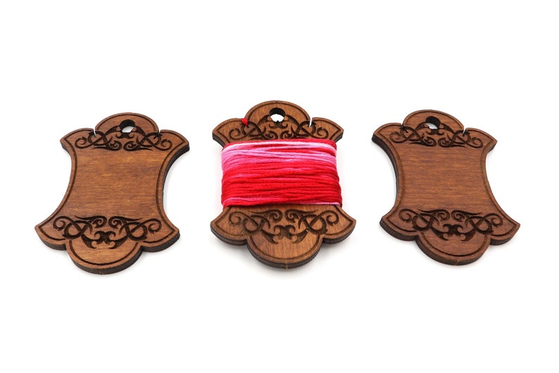 12 Wooden Floss Bobbins. Gothic Ornament Etsy