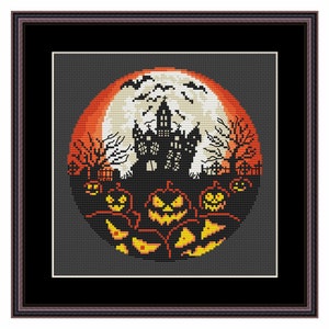 Halloween landscape-castle Cross Stitch Pattern PDF