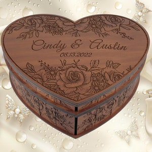 Bruiloft Memory Box - Op maat gegraveerde houten opbergdoos voor foto's Kaarten Aandenkens, Huwelijksverjaardag Cadeau, Paargeschenken