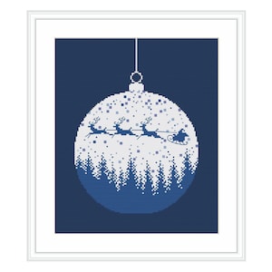 Palla dell'albero di Natale - paesaggio, notte, slitta/Natale/schema punto croce/download digitale istantaneo, modello PDF