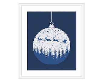 Christmas tree ball - landscape, night,  sleigh/ Christmas/ Cross Stitch Pattern/ Instant Digital Download, PDF Pattern