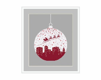 Christmas Tree Ball - Cityscape, night, sleigh/ Christmas/ Cross Stitch Pattern/ Instant Digital Download, PDF Pattern