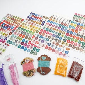 DMC floss or diamond painting / Vinyl Labels Heart  / Color Stickers 13x15mm