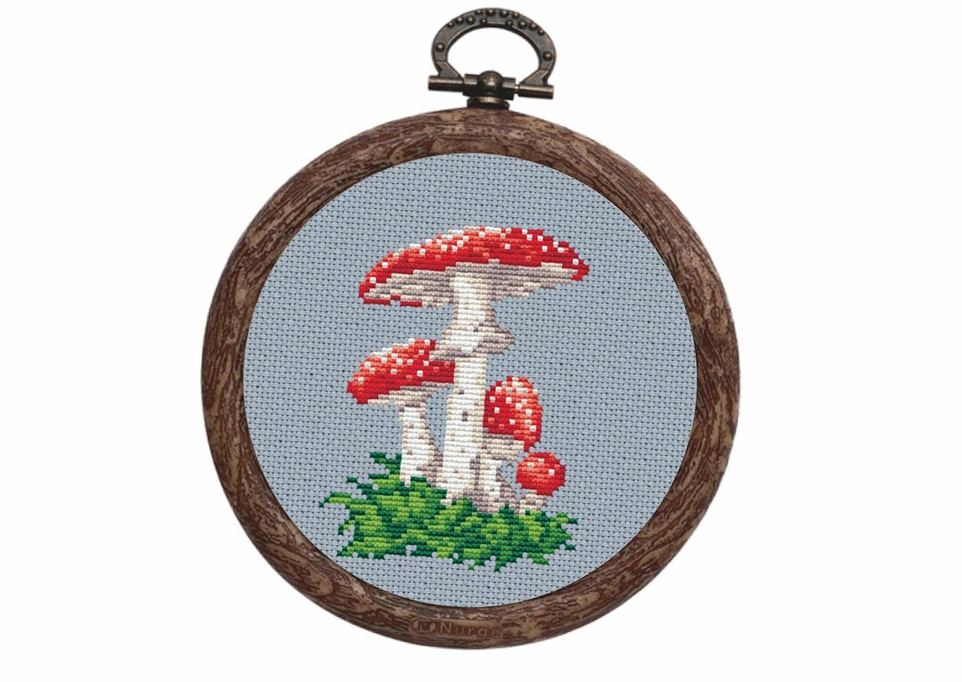 Fly Agaric Cross Stitch Beginner Kit. Mushrooms Starter Kit for