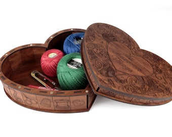 Heart-shaped box for handmade items with personalization. Case for scissors and magnet