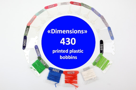 430 printed plastic bobbins "Dimensions". Bobbins for storing floss