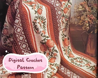 Vintage Afghan Crochet Pattern 20-Harvest Glow Crochet Blanket- PDF Instant Digital Download