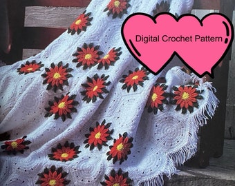Vintage Afghan Crochet Pattern 05- Poinsettia Bedspread Blanket- PDF Instant Digital Download