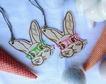 Cool Easter Banny Face Name Tag || Wooden Name Tag || Easter Bunny with Glasses