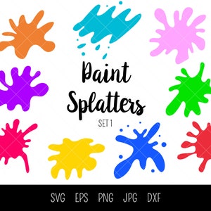 9 Color Splatter paint SVG, Splatter clipart, Splatter sticker, Splatter banner, eps, png, dxf, jpg. Easy cut files.