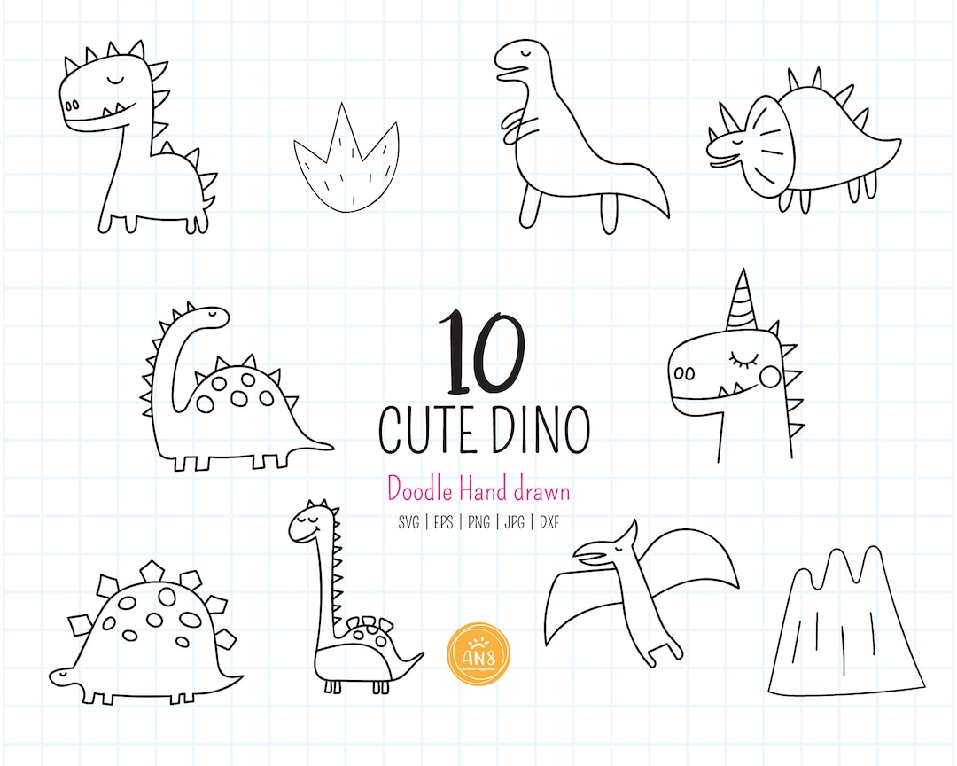 Cute Dinosaur Hand Drawn SVG, Animal Coloring for Kids Svg DXF PNG Eps ...